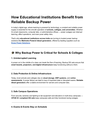 How Educational Institutions Benefit from Reliable Backup Power