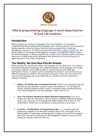 Which programming language is most important for B.Tech CSE students