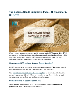 Top Sesame Seeds Supplier in India – N. Thummar & Co (NTC)
