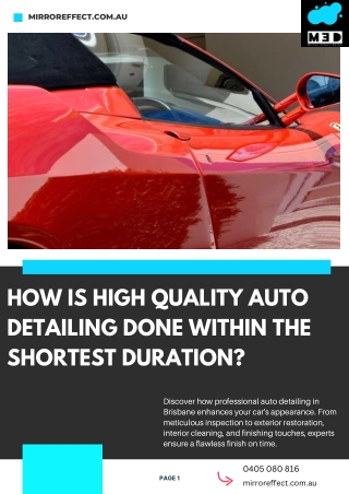 How Is High Quality Auto Detailing Done Within The Shortest Duration
