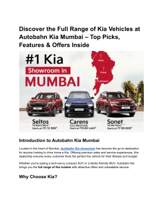 Discover the Full Range of Kia Vehicles at Autobahn Kia Mumbai – Top Picks, Features & Offers Inside