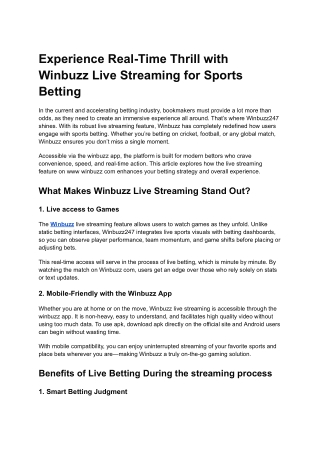Experience Real-Time Thrill with Winbuzz Live Streaming for Sports Betting