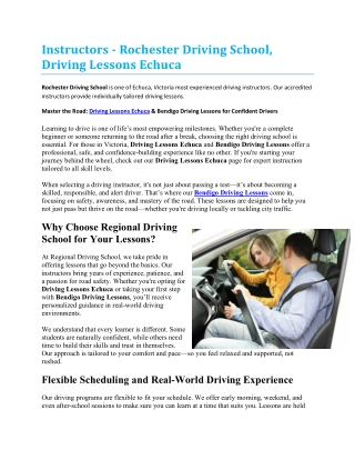 Driving Lessons Echuca - regionaldrivingschool.com.au