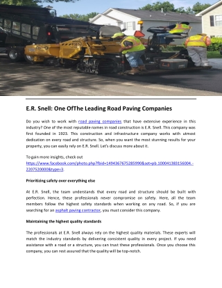 E.R. Snell One Of The Leading Road Paving Companies