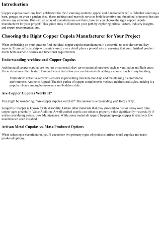 Choosing the Right Copper Cupola Manufacturer for Your Project
