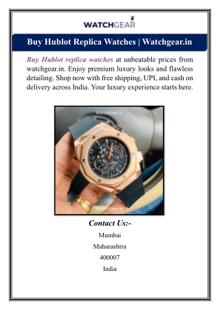 Buy Hublot Replica Watches | Watchgear.in
