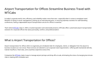 Airport Transportation for Offices Streamline Business Travel with WTiCabs