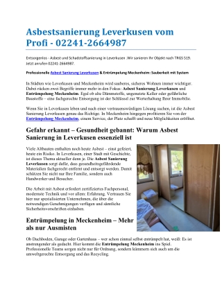 Asbest Sanierung Leverkusen  - entsorgenlos.de