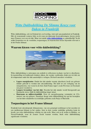 Witte Dakbedekking De Slimme Keuze voor Daken in Frankrijk