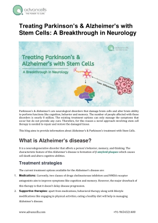 Treating Parkinson’s & Alzheimer’s with Stem Cells: A Breakthrough in Neurology