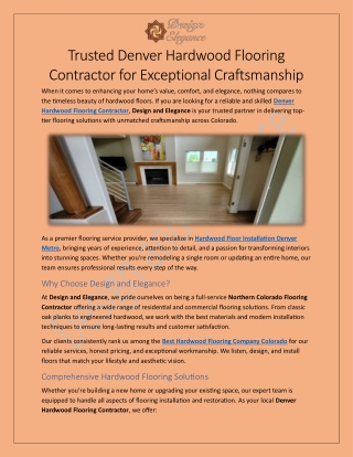 Denver Hardwood Flooring Contractor By Design and Elegance