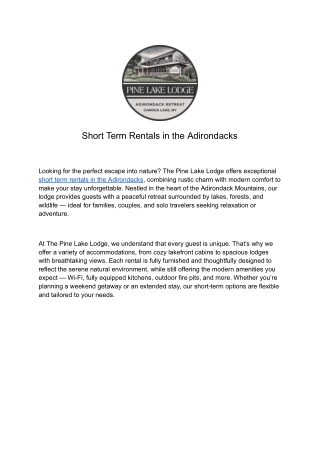 Short Term Rentals in the Adirondacks