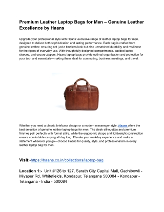 Premium Leather Laptop Bags for Men – Genuine Leather Excellence by Haans