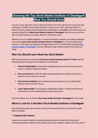 Choosing the Top Stock Market Institute in Chandigarh_ What You Should Know