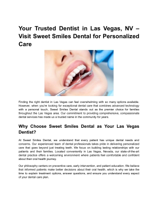 Your Trusted Dentist in Las Vegas, NV – Visit Sweet Smiles Dental for Personalized Care