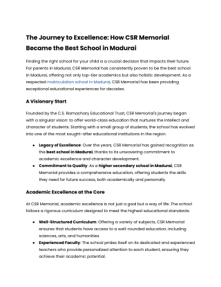 The Journey to Excellence_ How CSR Memorial Became the Best School in Madurai