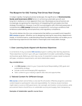 The Blueprint for ESG Training That Drives Real Change