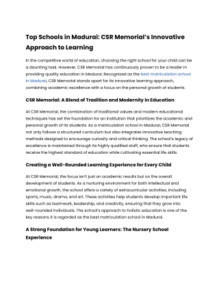 Top Schools in Madurai_ CSR Memorial’s Innovative Approach to Learning
