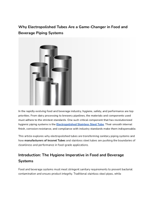 Why Electropolished Tubes Are a Game-Changer in Food and Beverage Piping Systems