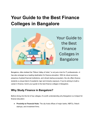 Your Guide to the Best Finance Colleges in Bangalore