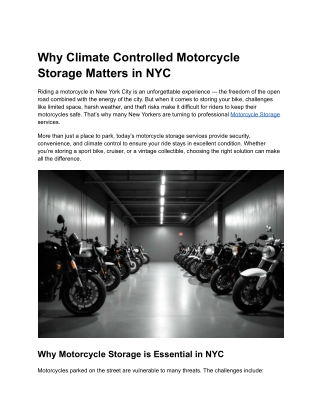 Why Climate Controlled Motorcycle Storage Matters in NYC