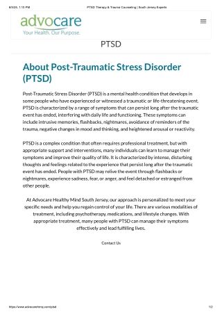 PTSD Therapy Trauma Counseling  South Jersey
