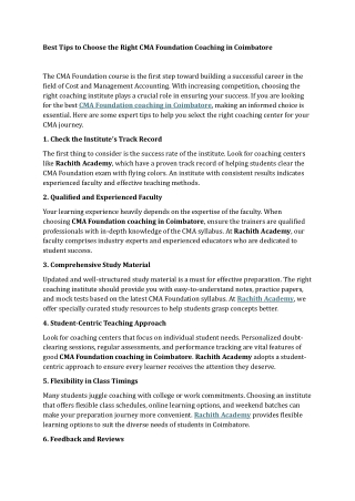 Best Tips to Choose the Right CMA Foundation Coaching in Coimbatore