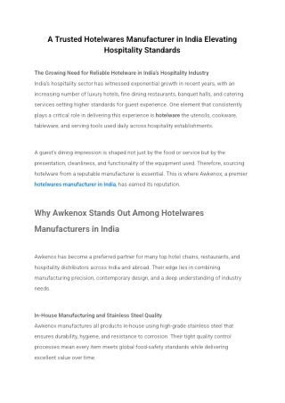 A Trusted Hotelwares Manufacturer in India Elevating Hospitality Standards
