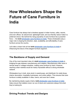 How Wholesalers Shape the Future of Cane Furniture in India