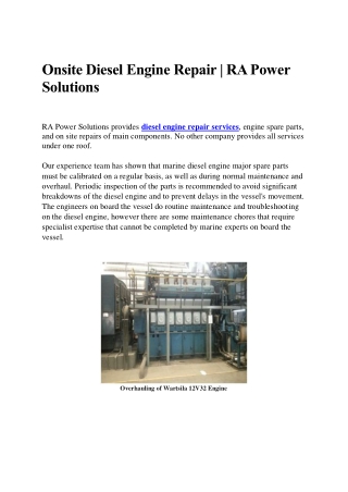 Onsite Diesel Engine Repair | RA Power Solutions
