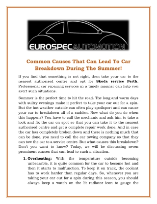 Common Causes That Can Lead To Car Breakdown During The Summer
