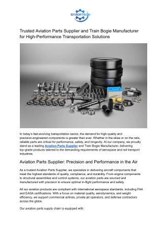 Trusted Aviation Parts Supplier and Train Bogie Manufacturer for High-Performance Transportation Solutions