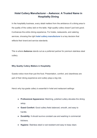 Hotel Cutlery Manufacturer – Awkenox_ A Trusted Name in Hospitality Dining