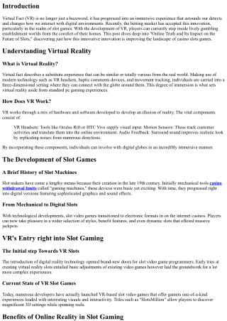 Virtual Truth and Its Impact on the Future of Slots