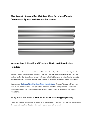 The Surge in Demand for Stainless Steel Furniture Pipes in Commercial Spaces and Hospitality Sectors