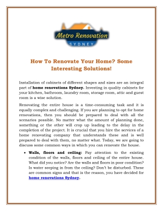 How To Renovate Your Home- Some Interesting Solutions