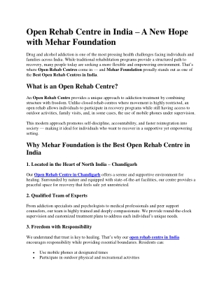 Open Rehab Centre in India