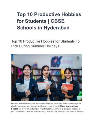 Top 10 Productive Hobbies for Students _ CBSE Schools in Hyderabad