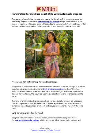 Malini Shop PR Submission July- Block Print Sarong Cotton