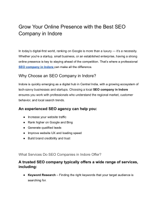 Grow Your Online Presence with the Best SEO Company in Indore