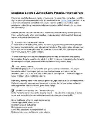 Experience Elevated Living at Lodha Panache, Hinjewadi Pune