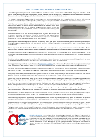 What To Consider Before A Residential Ac Installation In The Uk