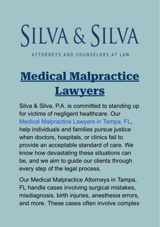 Medical Malpractice Lawyers in Tampa, FL: Legal Help for Medical Injuries