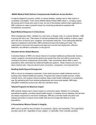 IMANA Medical Relief Delivers Compassionate Healthcare Across Borders