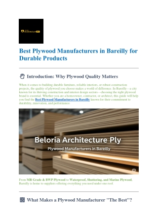 Best Plywood Manufacturers in Bareilly for Durable Products