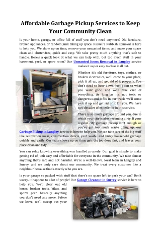 Affordable Garbage Pickup Services to Keep Your Community Clean