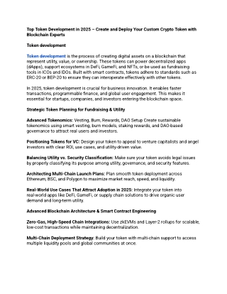 Top Token Development in 2025 – Create and Deploy Your Custom Crypto Token with Blockchain Experts