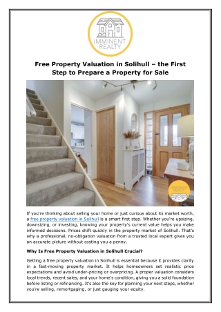 Free Property Valuation in Solihull – the First Step to Prepare a Property for Sale
