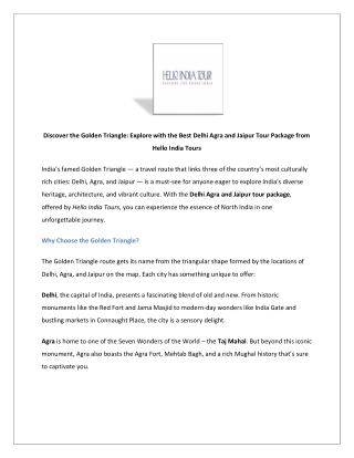 Discover the Golden Triangle: Explore with the Best Delhi Agra and Jaipur Tour P