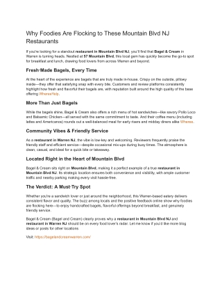 Why Foodies Are Flocking to These Mountain Blvd NJ Restaurants